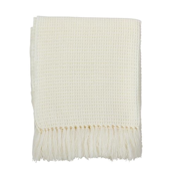 Saro Lifestyle Classic Waffle Weave Tassel Trim Throw Ivory Woven