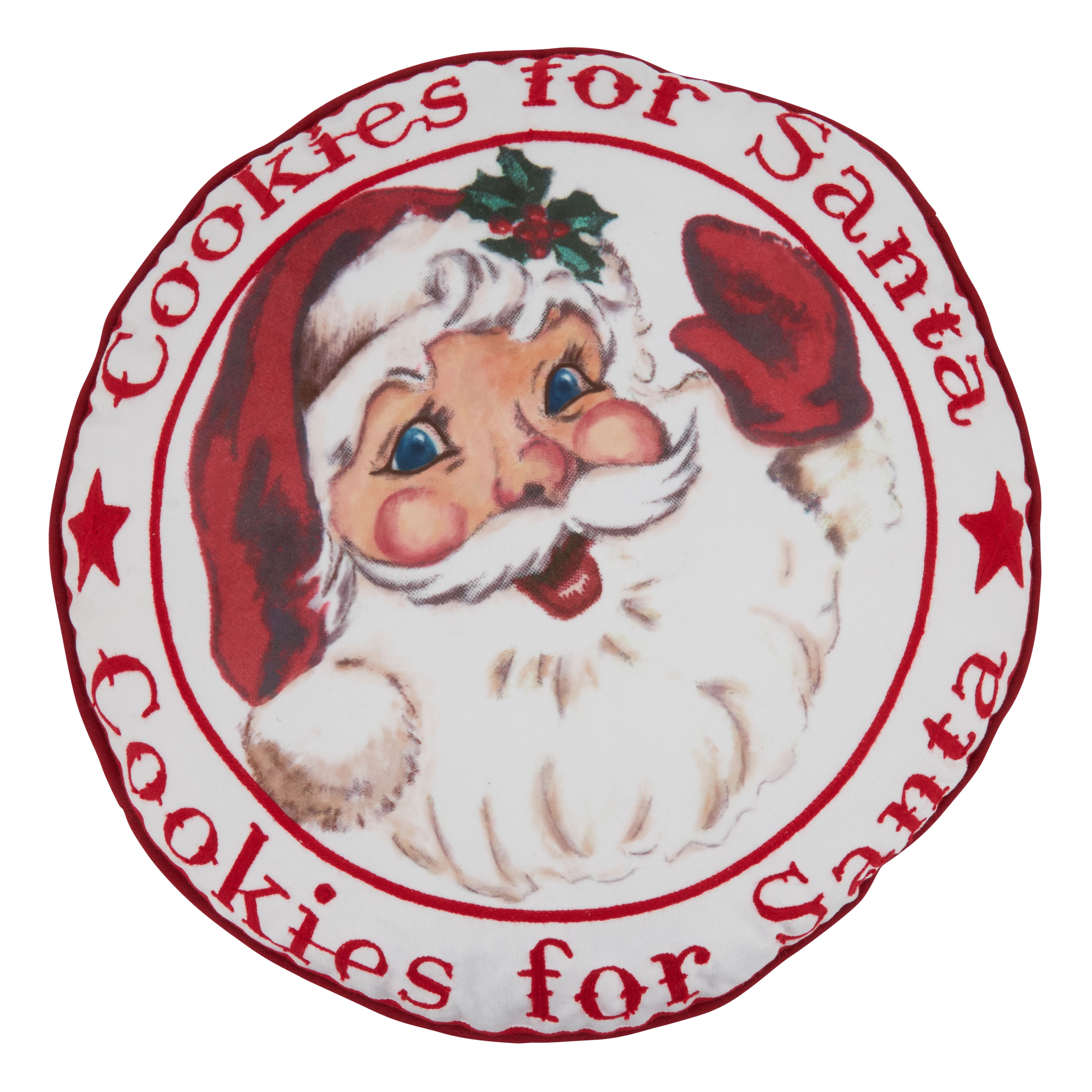 Round Red and White Santa Christmas Throw Pillow