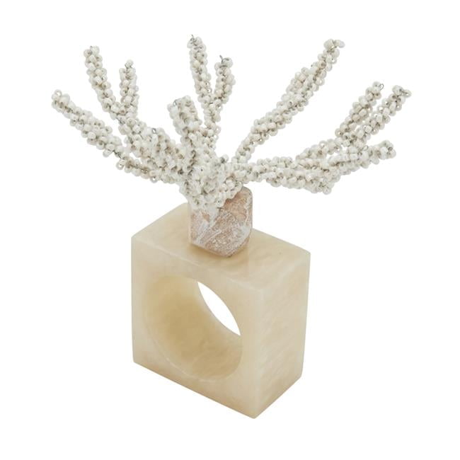 Coastal Coral Beaded Resin Napkin Rings, Set of 4