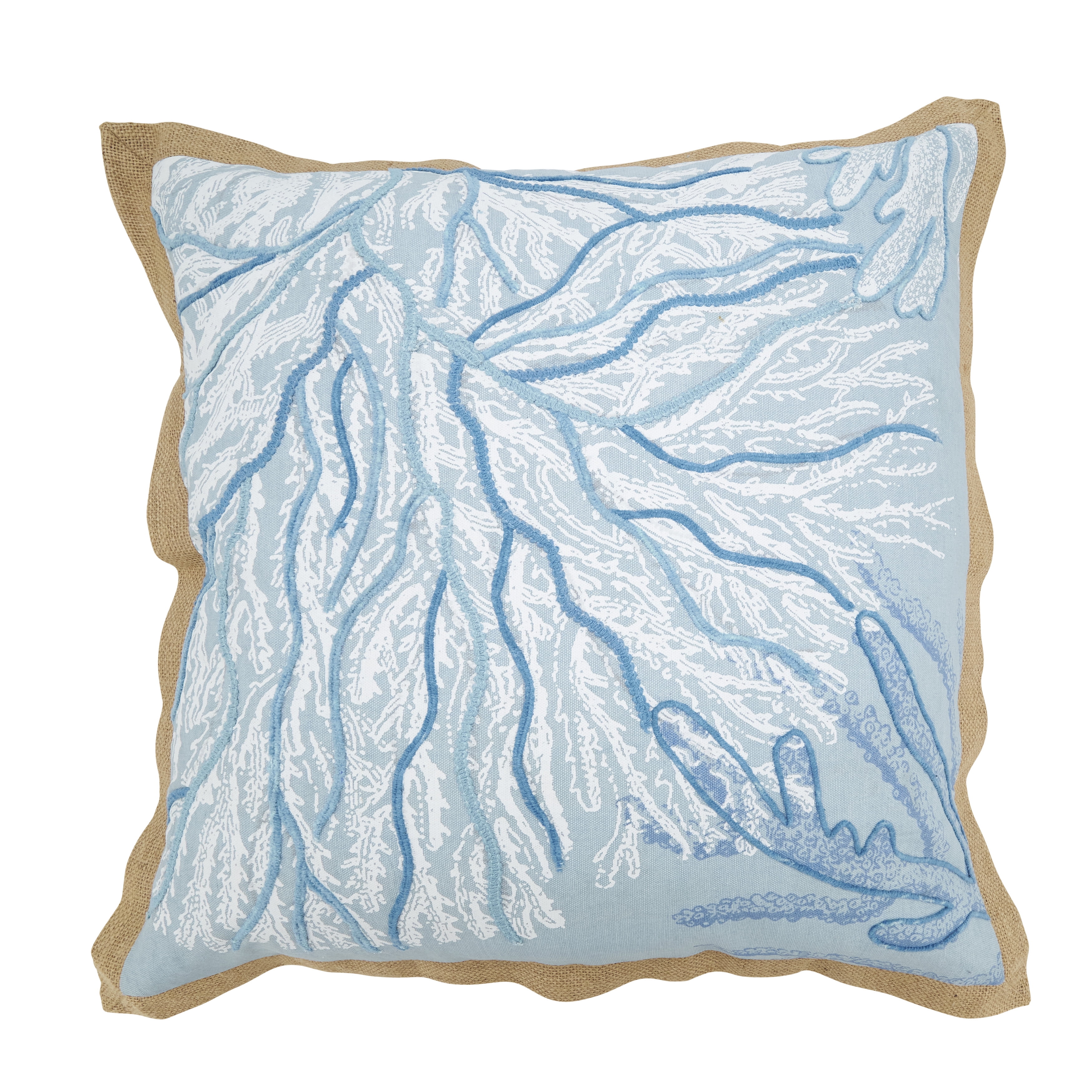Blue Cotton Sea Fan Design 20" Square Throw Pillow