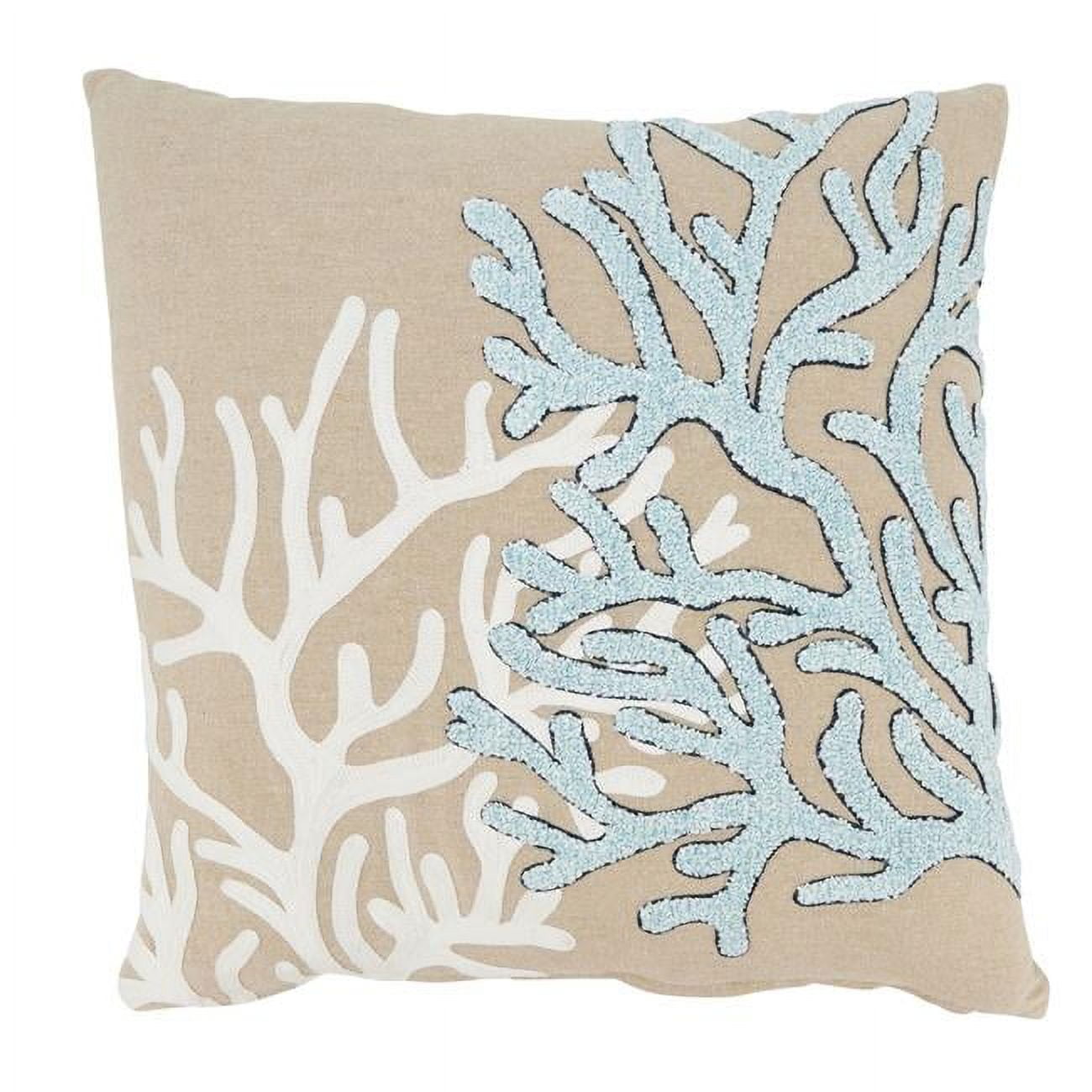 Beige and Blue Cotton Coral Design Euro Pillow Cover