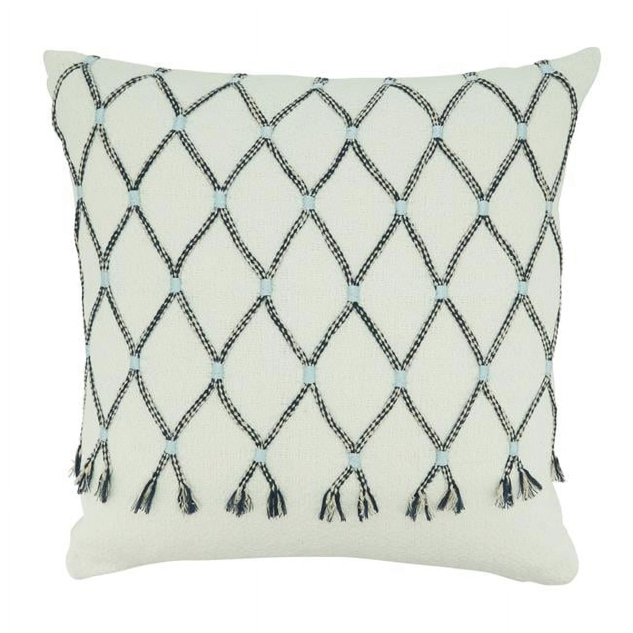 18" White Cotton Cord Appliqué Design Throw Pillow