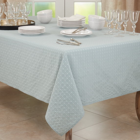 Saro Lifestyle Cotton Blend Tablecloth With Stitched Line Design Aqua 65"x180" Oblong