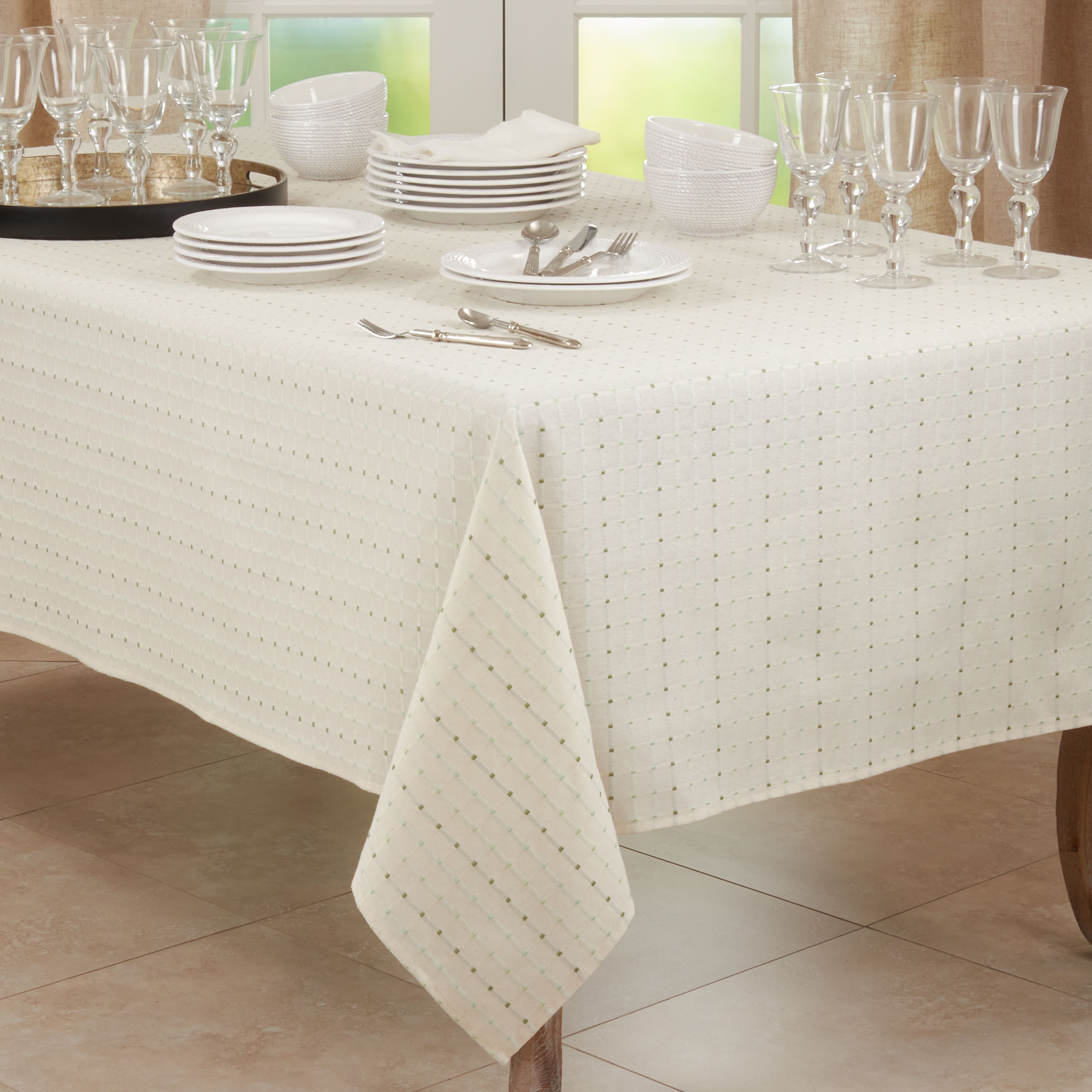 Off-White Stitched Line Cotton Tablecloth, 23x19 in