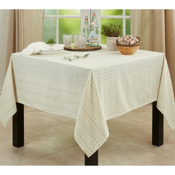 Saro Lifestyle Cotton Blend Tablecloth With Stitched Line Design White 70" x 70" Square