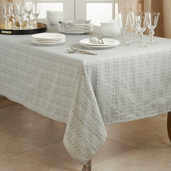Saro Lifestyle Cotton Blend Tablecloth with Stitched Line Design Grey 65"x104" Oblong