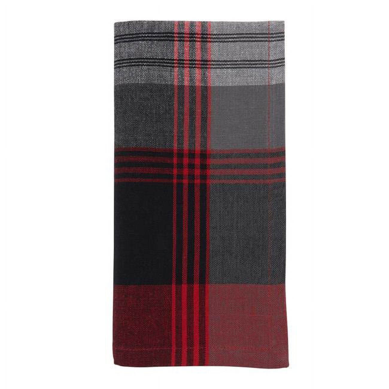 Red and Gray Cotton Plaid Table Napkins, Set of 4