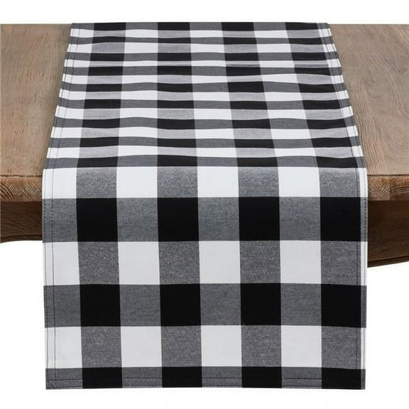 Saro Lifestyle  Cotton & Poly Blend Buffalo Plaid Runner - Black - 16 x 90 in.