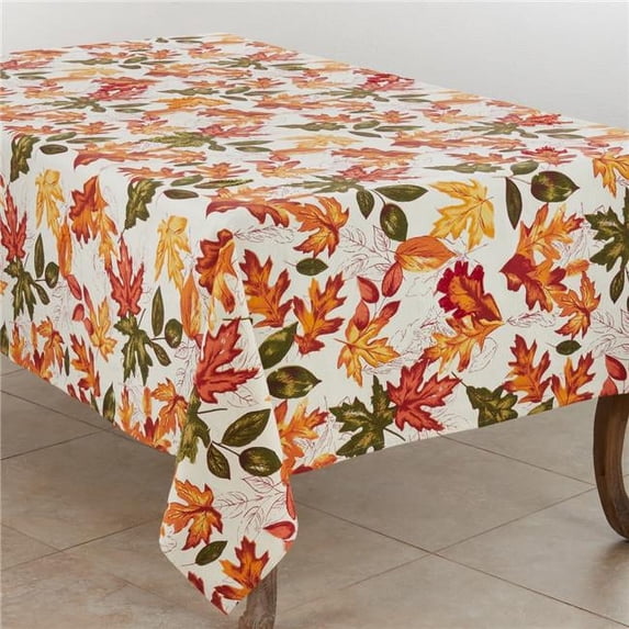 Saro Lifestyle Cotton Tablecloth With Embroidered Autumn Leaves 65 x 120 Rectangle