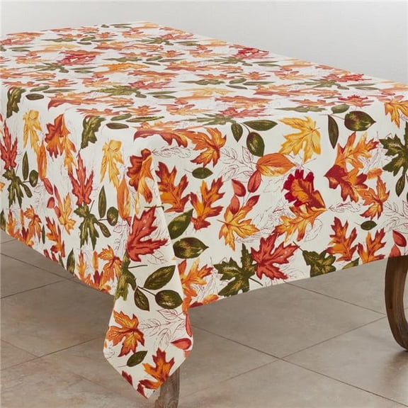 Saro Lifestyle Cotton Tablecloth With Embroidered Autumn Leaves 65 x 160 Rectangle
