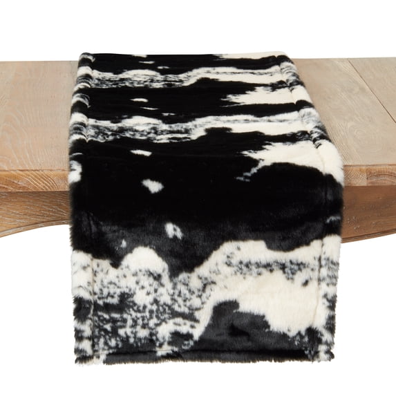 Saro Lifestyle Cow Hide Design Faux Fur Runner Black 16"x54"
