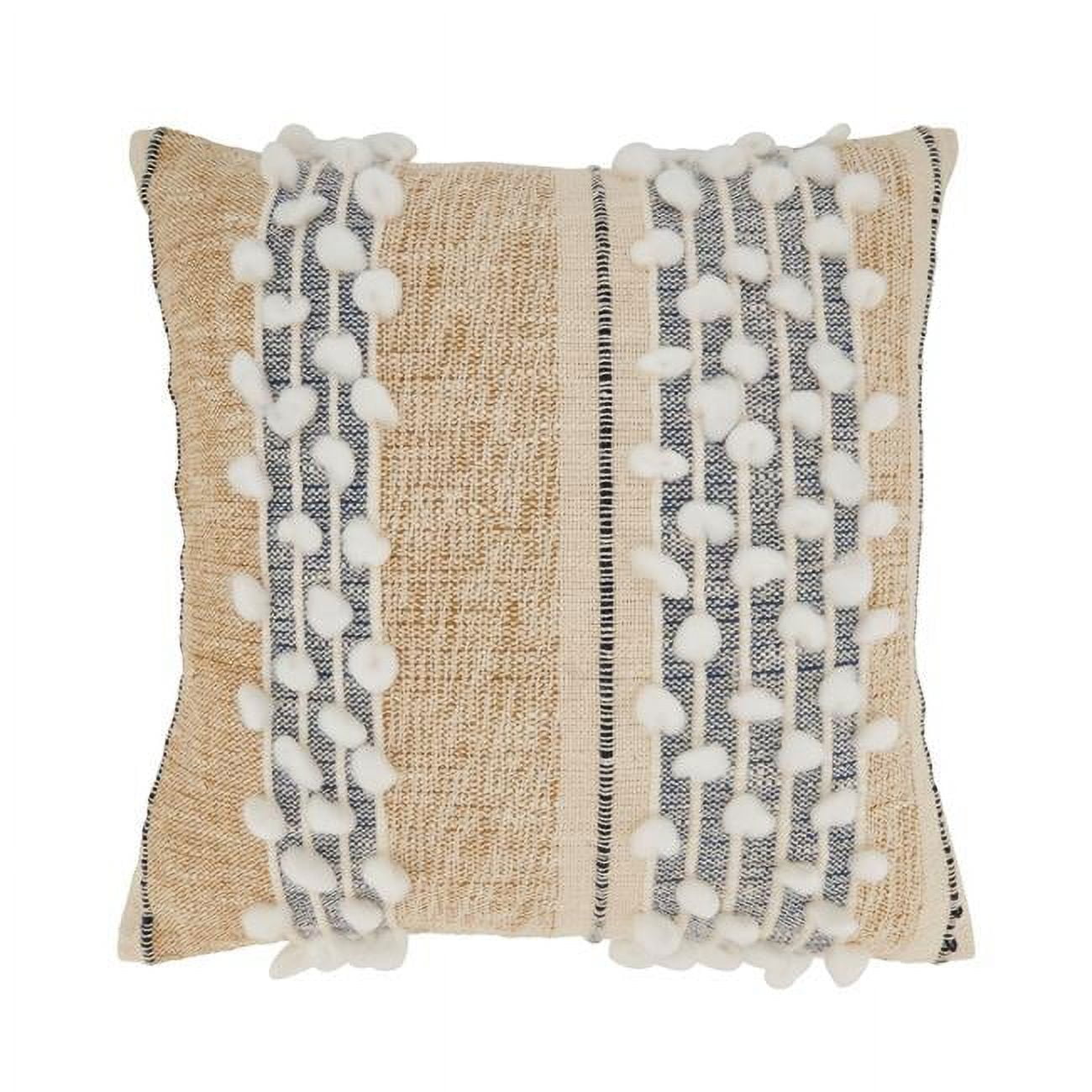 Beige and White Woven Striped Square Throw Pillow