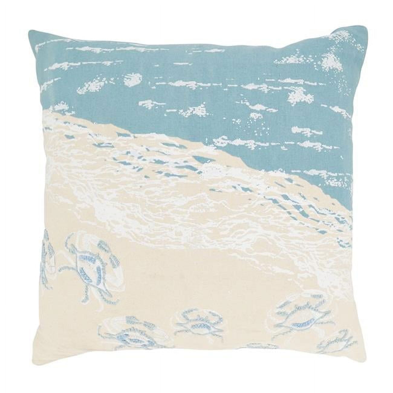 Coastal Blue and Beige Cotton Crab Throw Pillow 20"