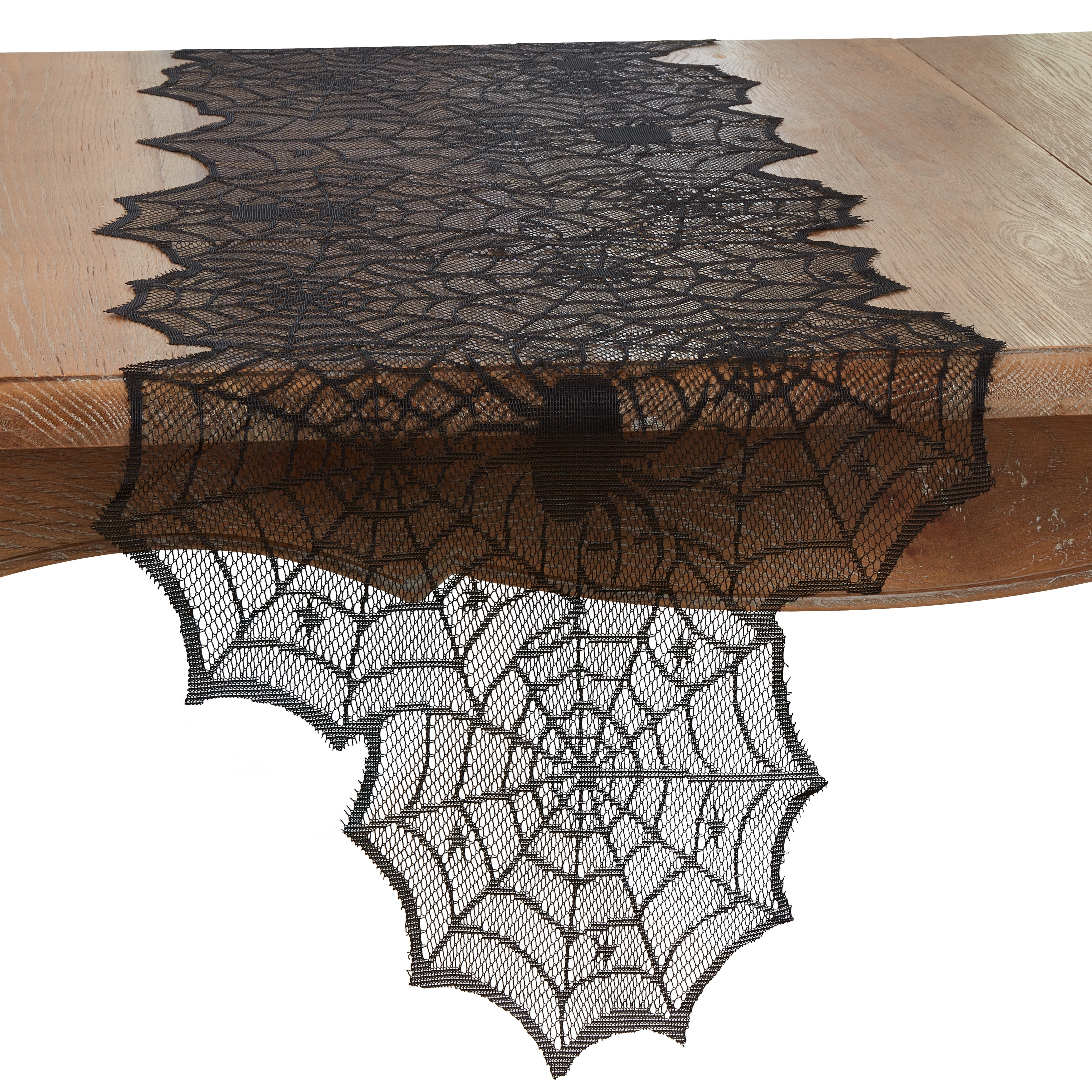 Black Polyester Spiderweb Net Table Runner, 18" x 72"