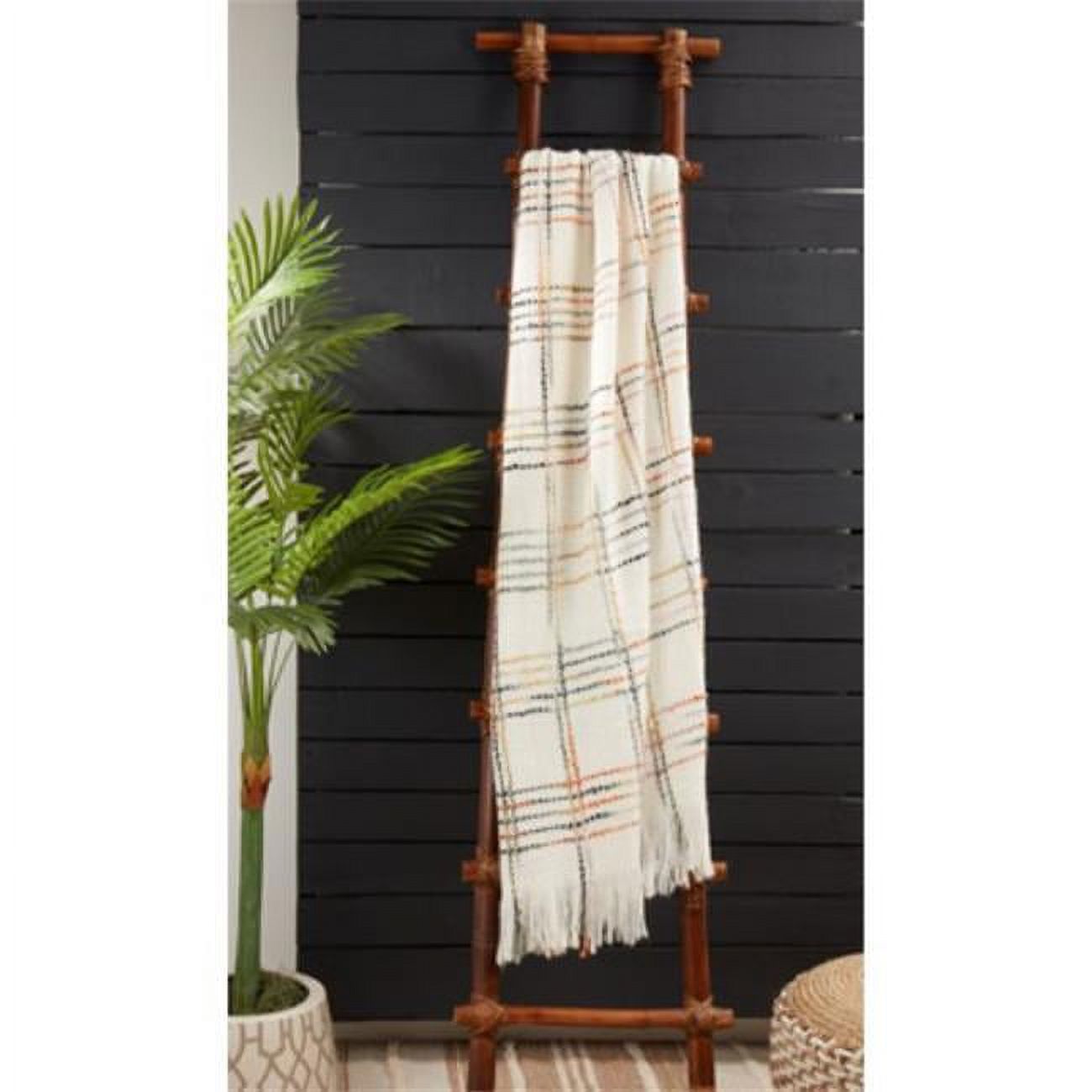 Multicolor Crosshatch Design Throw Blanket with Fringe, 50"x60"