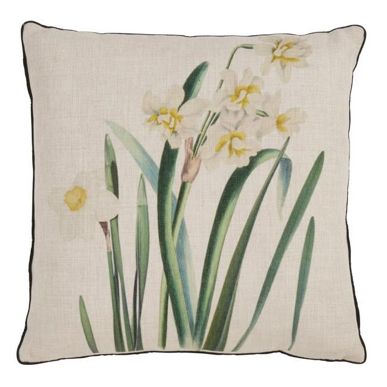 Natural Floral Daffodil Print Square Throw Pillow