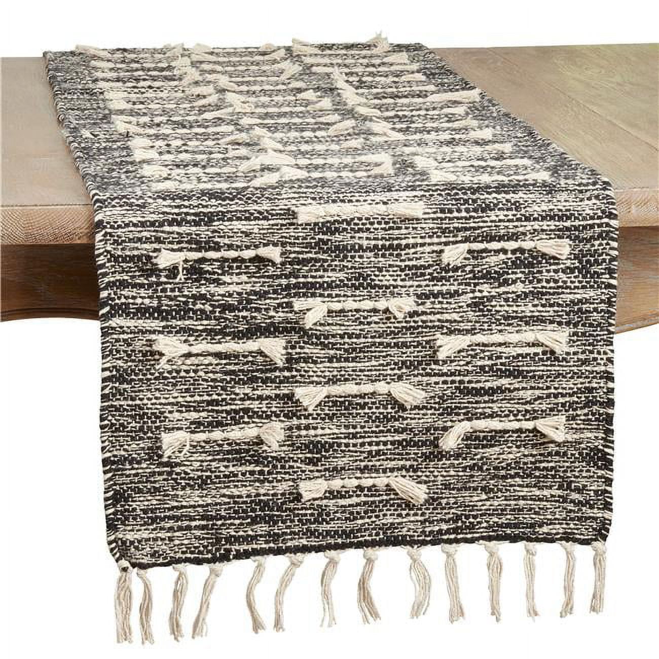 Black and Beige Cotton Dashed Stitch Table Runner
