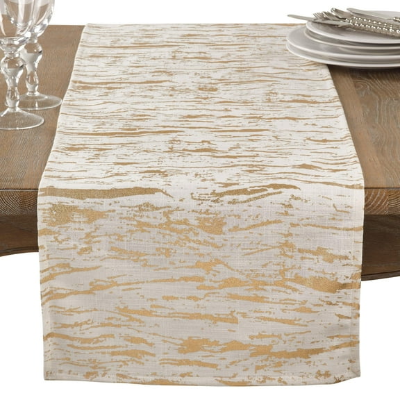 Saro Lifestyle Distressed Foil Metallic Design Cotton Table Runner