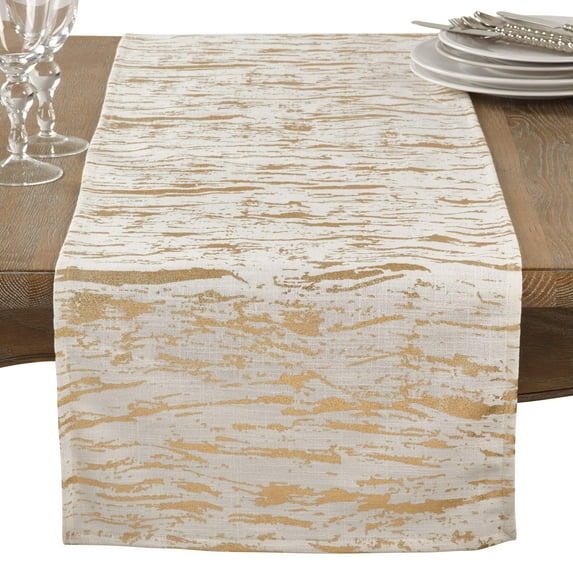 Saro Lifestyle Distressed Foil Metallic Design Cotton Table Runner