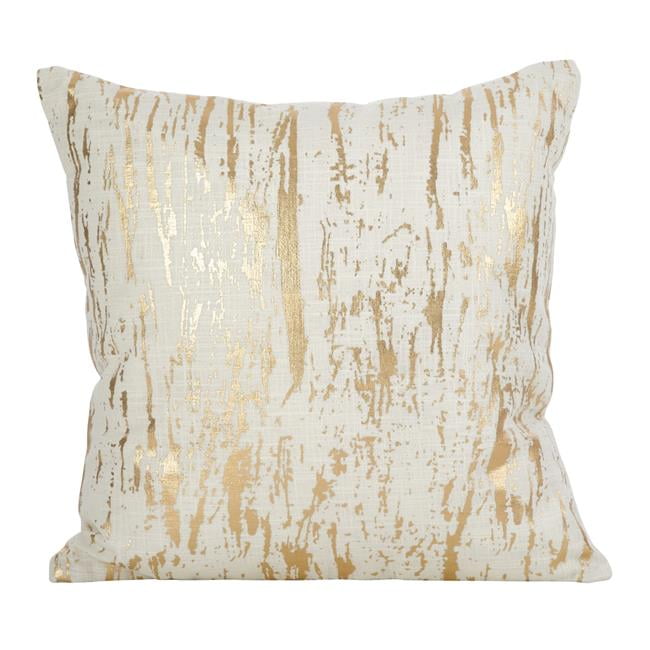 Gold and White Distressed Foil Print Cotton Pillow Cover
