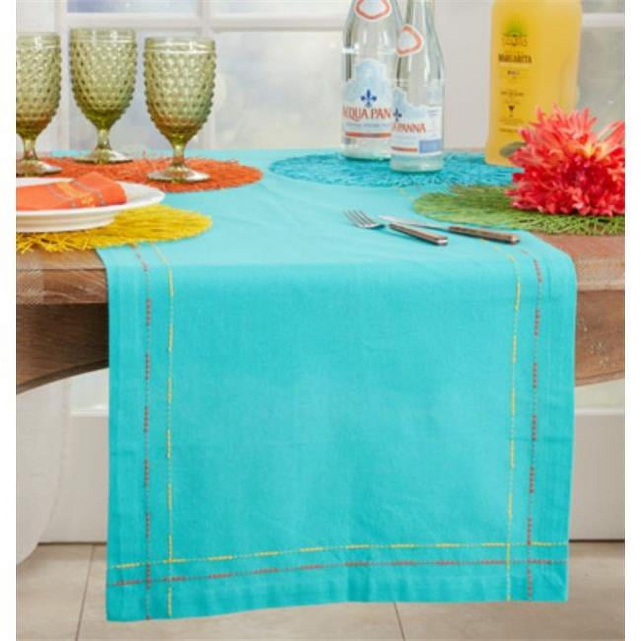 Turquoise Cotton Dobby Border Table Runner 18" x 72"