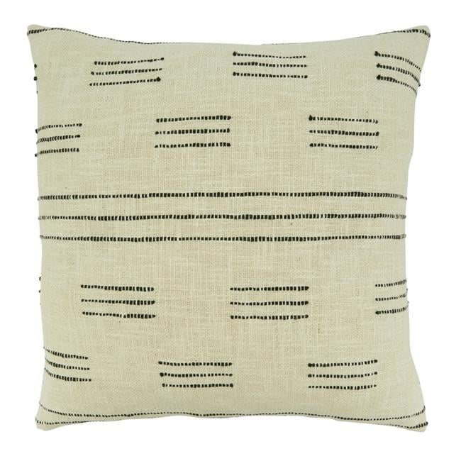 Ivory Cotton Dash Line Throw Pillow with Down Filling