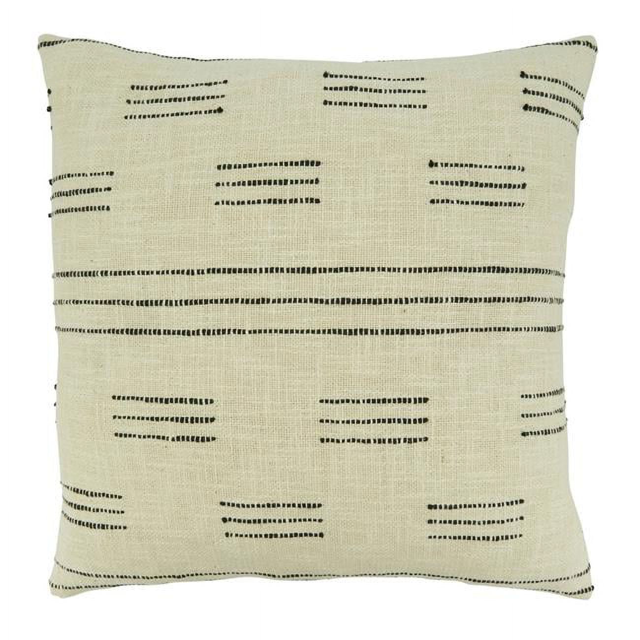 Ivory Cotton Dash Line Throw Pillow with Down Filling