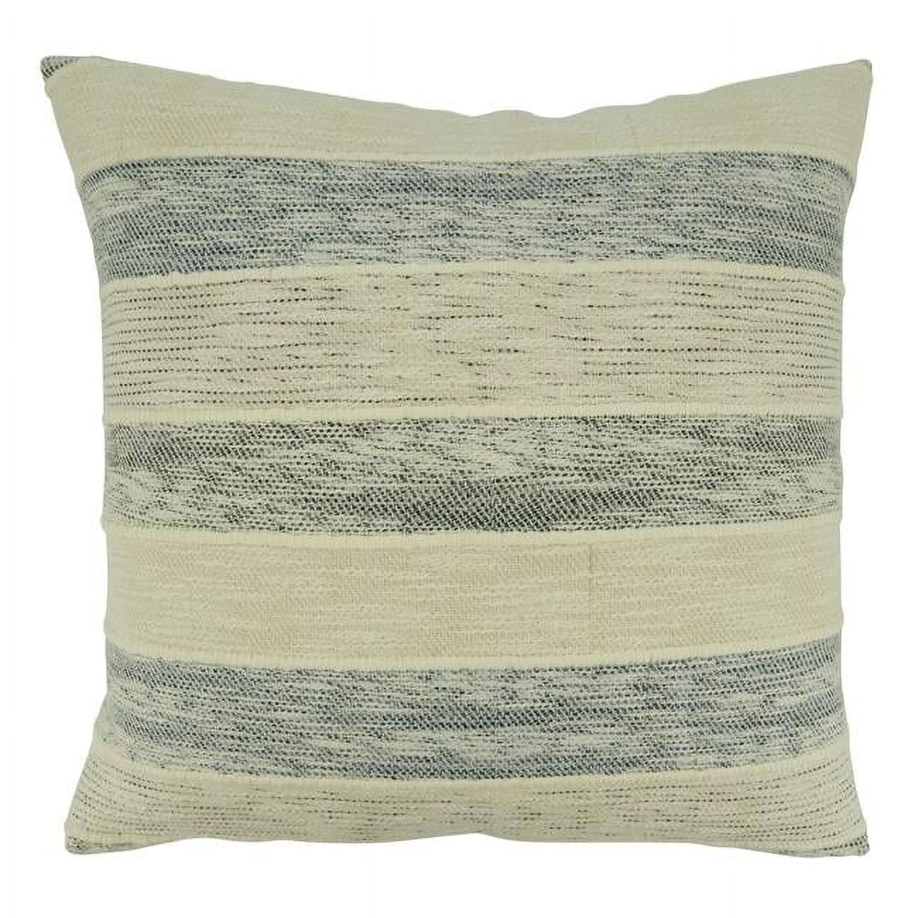 Blue and Beige Striped Cotton Down Throw Pillow