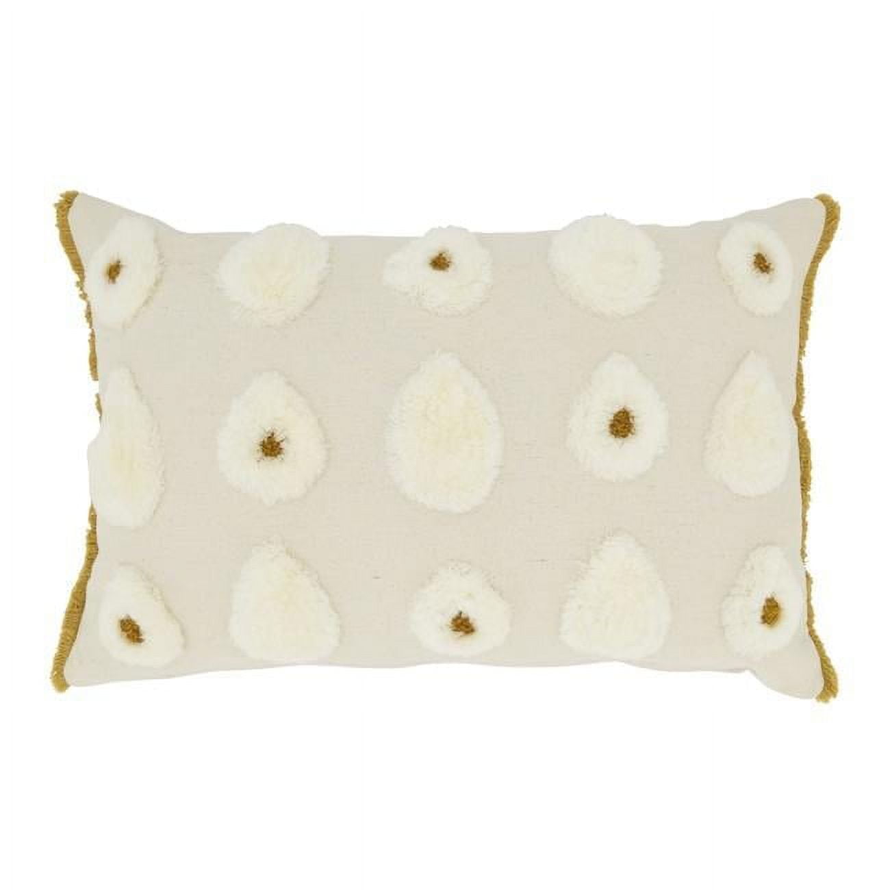 Dreamy Pom Pom Off-White Cotton Down Throw Pillow, 12"x18"