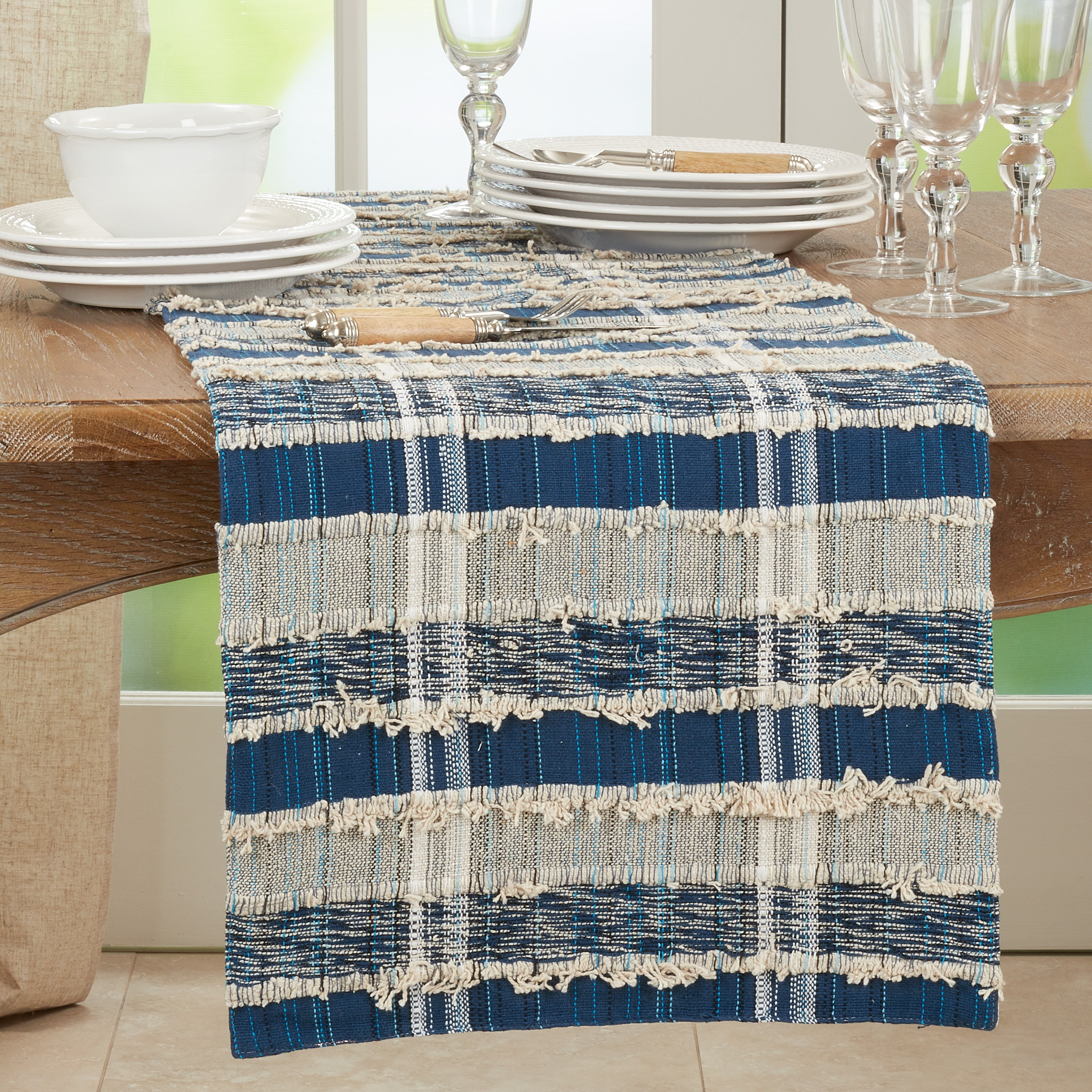 Saro Lifestyle Dual-Tone Striped Woven Table Runner - Walmart.com