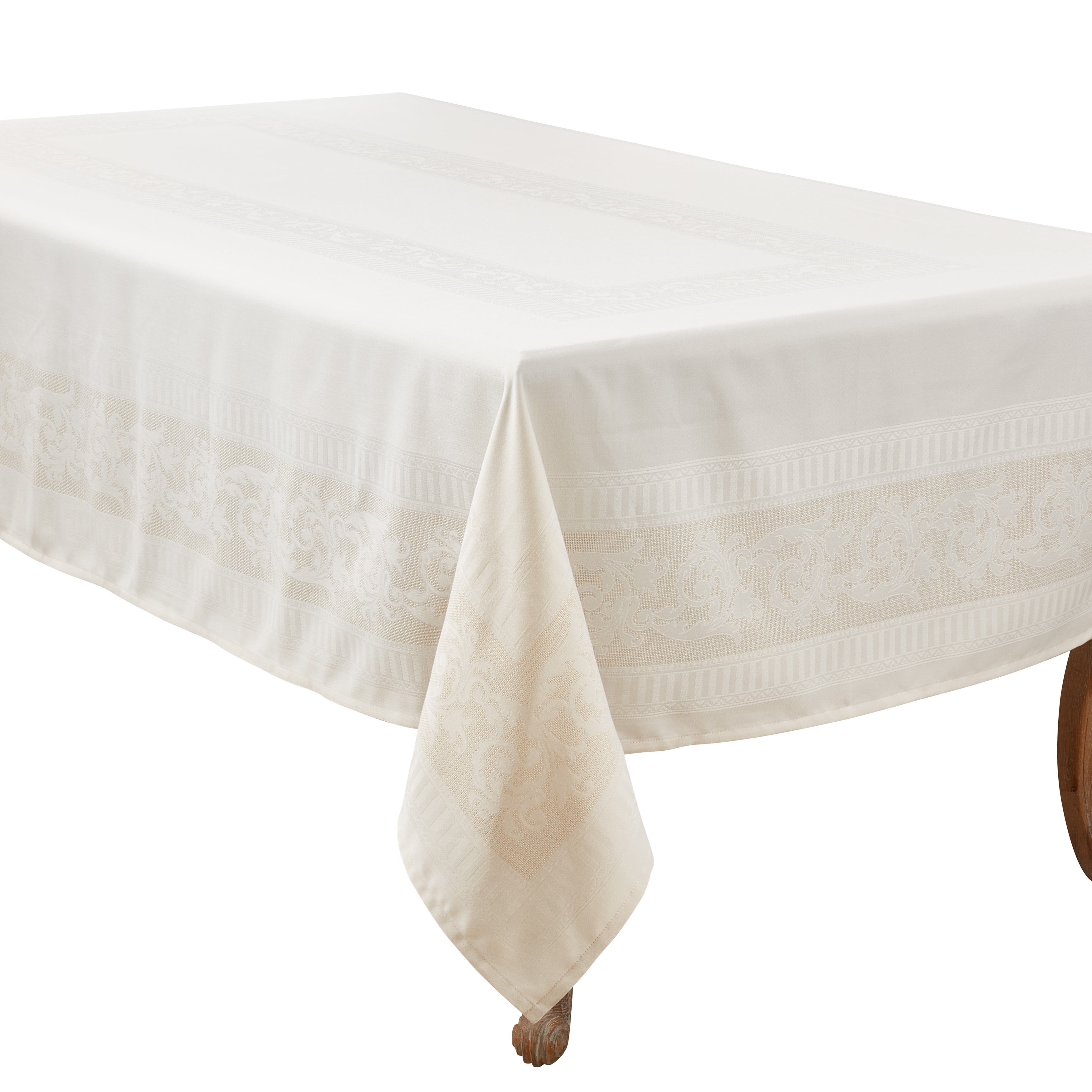 Elegant Ecru Jacquard Floral Fabric Tablecloth
