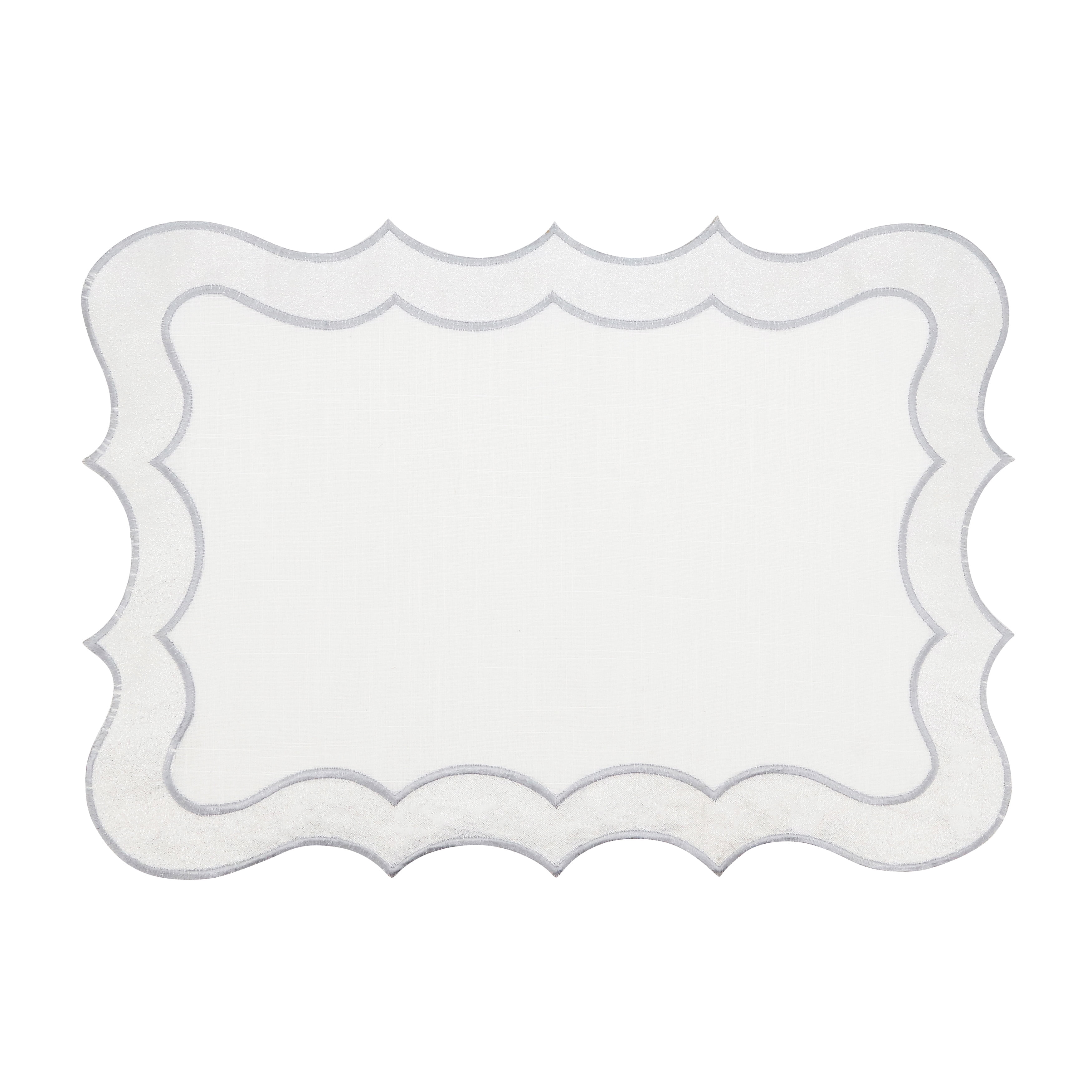 Elegant Silver Scallop Edge Fabric Placemats, 14 x 20 in, Set of 4