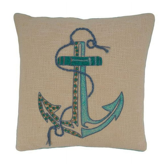Saro Lifestyle Embroidered Anchor Poly Filled Throw Pillow