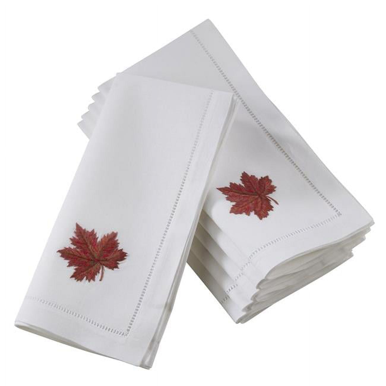 Saro Lifestyle Embroidered Autumn Leaf Hemstitched Napkin (Set of 6