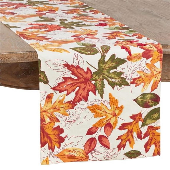 Saro Lifestyle Embroidered Autumn Leaves Table Runner