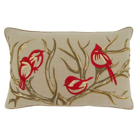 Saro Lifestyle Embroidered Bird and Branch Throw Pillow Cover