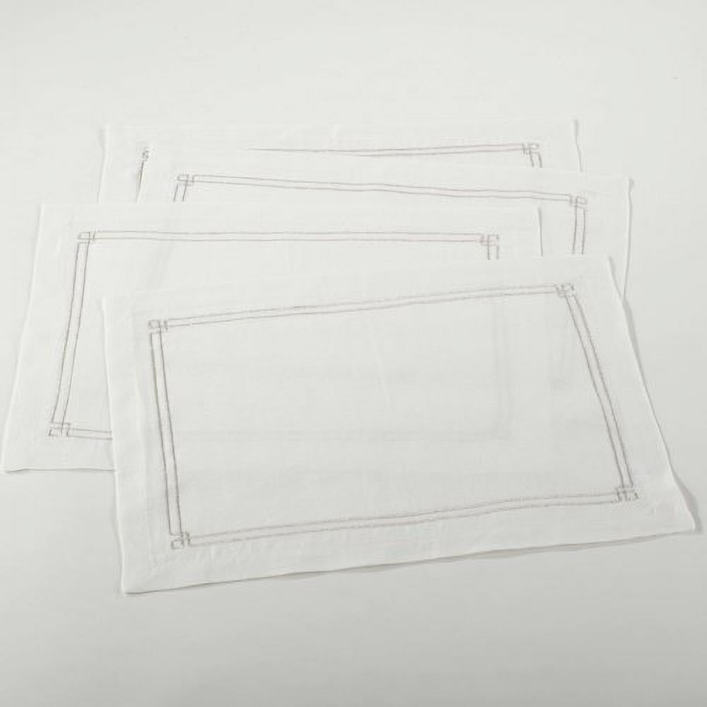 Ivory Embroidered Linen Rectangular Placemats, Set of 4