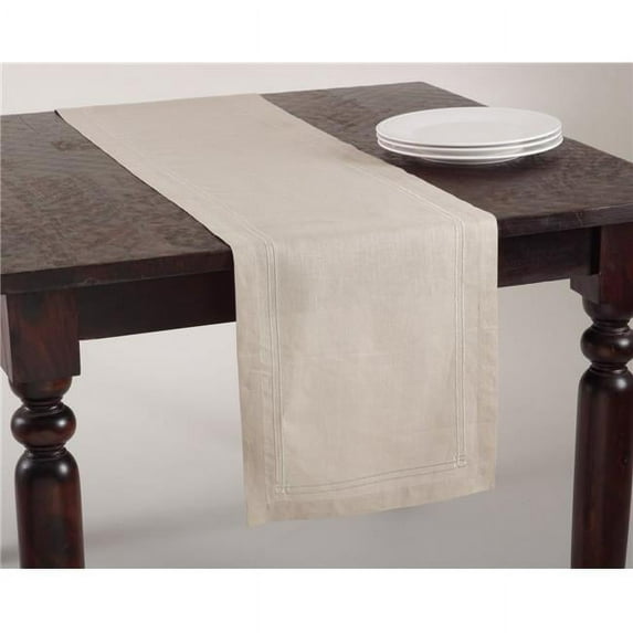Saro Lifestyle Embroidered Border Linen Runner Natural