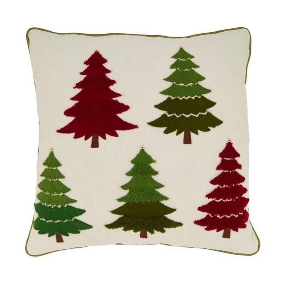 Saro Lifestyle Embroidered Christmas Tree Poly Filled Throw Pillow