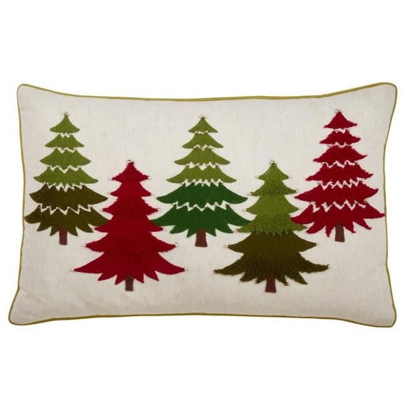 Saro Lifestyle Embroidered Christmas Tree Poly Filled Throw Pillow