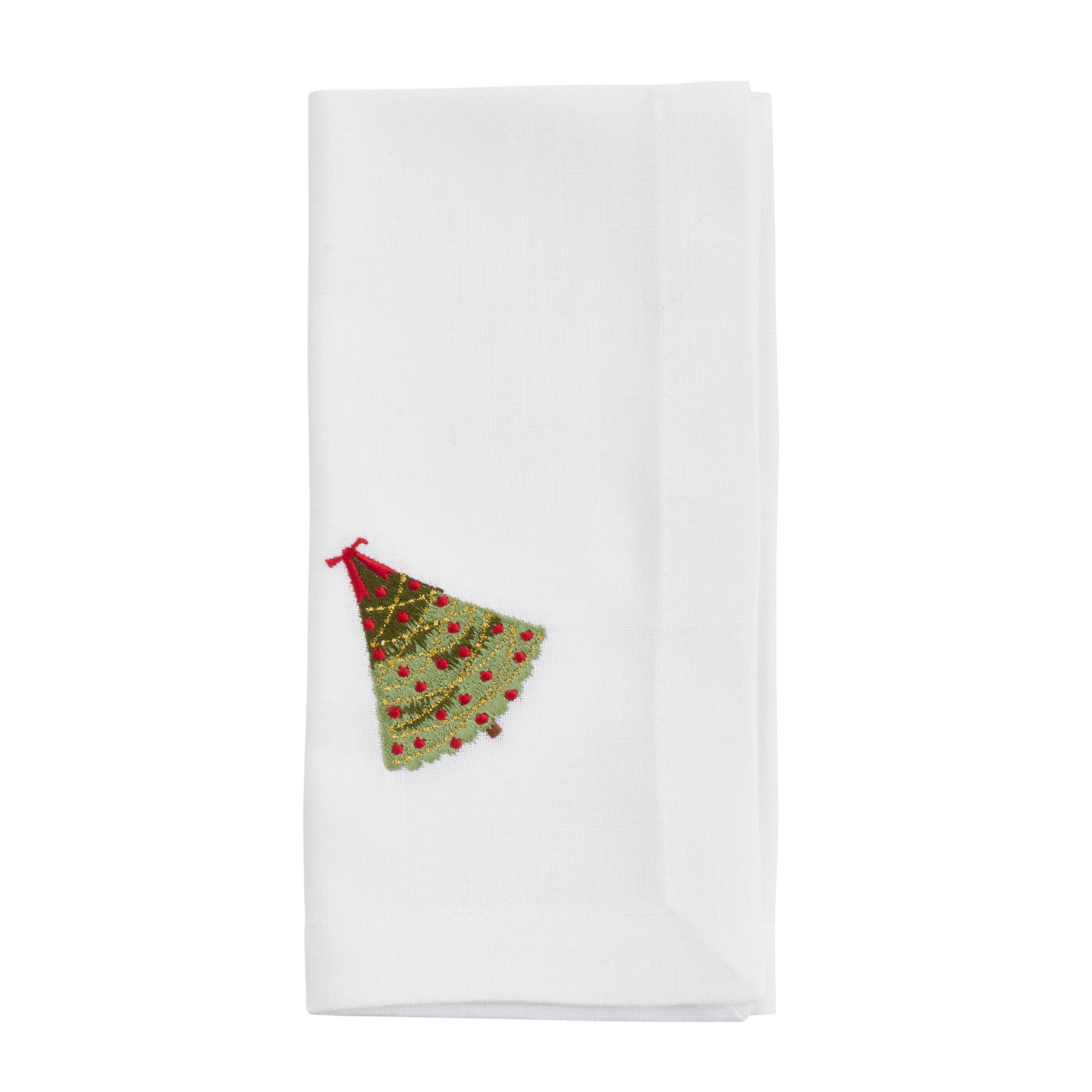 White Embroidered Christmas Tree Table Napkins Set of 4