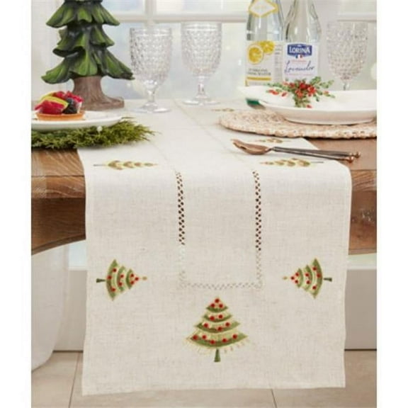 Saro Lifestyle Embroidered Christmas Tree Table Runner