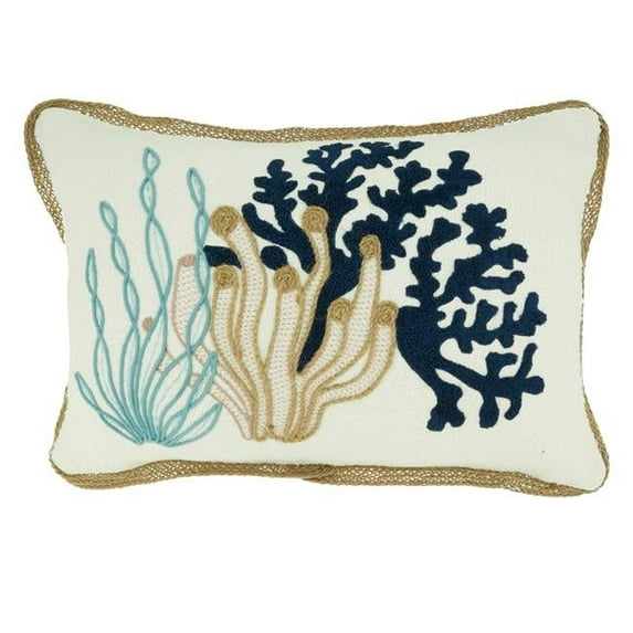 Saro Lifestyle Embroidered Coral Design Down Filled Throw Pillow