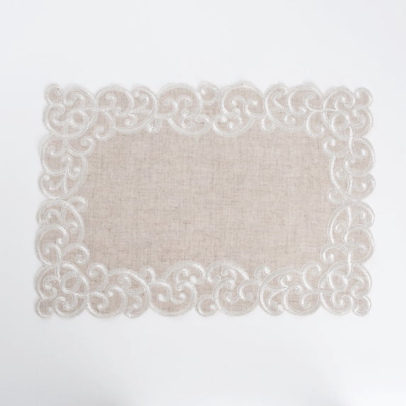 Saro Lifestyle Embroidered Design Linen Blend Table Runner or Topper or Placemats (set of 4) natural-runner 16 x 68 Single