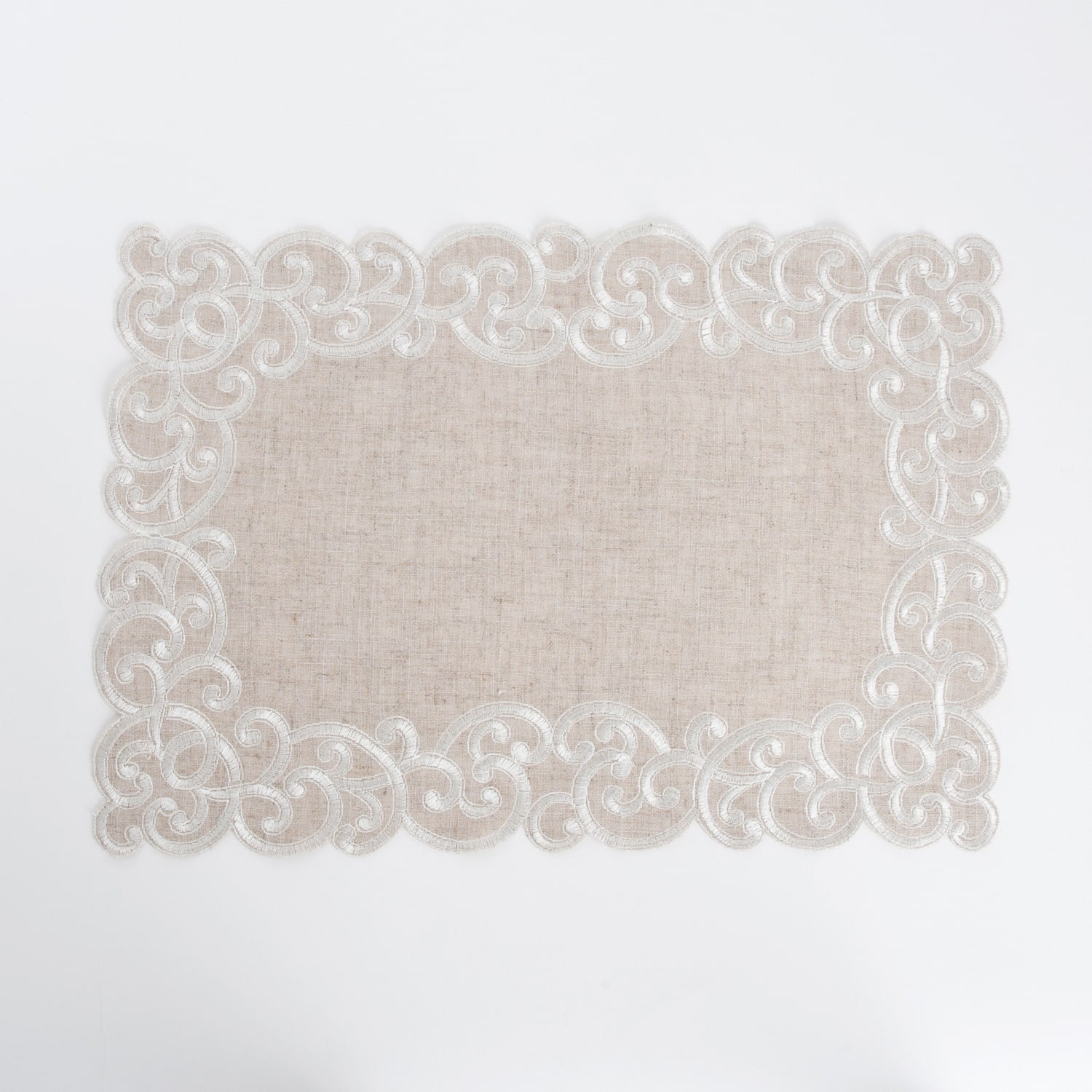 Saro Lifestyle Embroidered Design Linen Blend Table Runner or Topper or Placemats (set of 4) natural-topper 34" x 34" Single