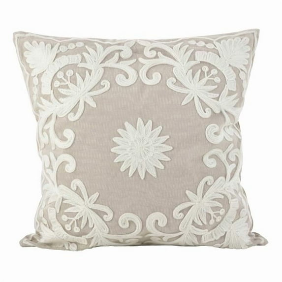 Saro Lifestyle Embroidered Floral Design Cotton Poly Filled Throw Pillow
