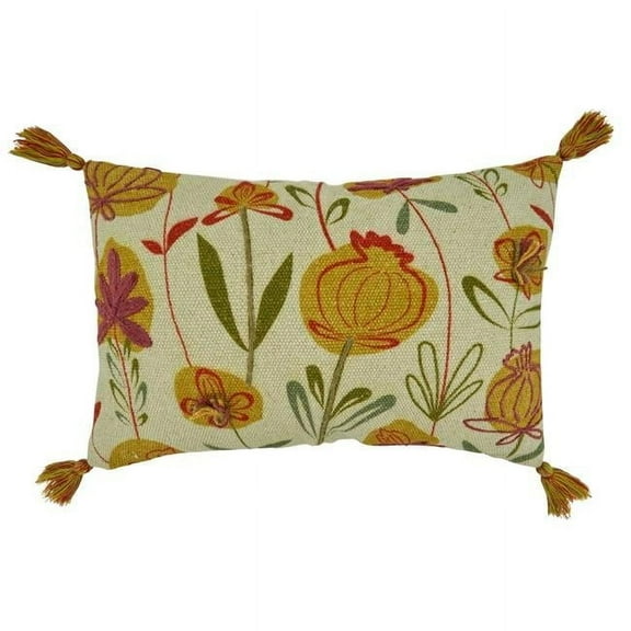 Saro Lifestyle Embroidered Flowers Design Poly Filled Throw Pillow