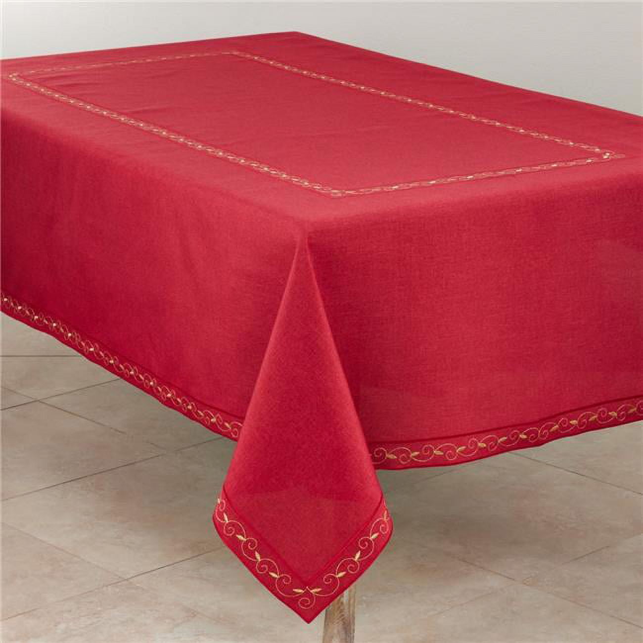 Red Rectangular Embroidered Holiday Fabric Tablecloth