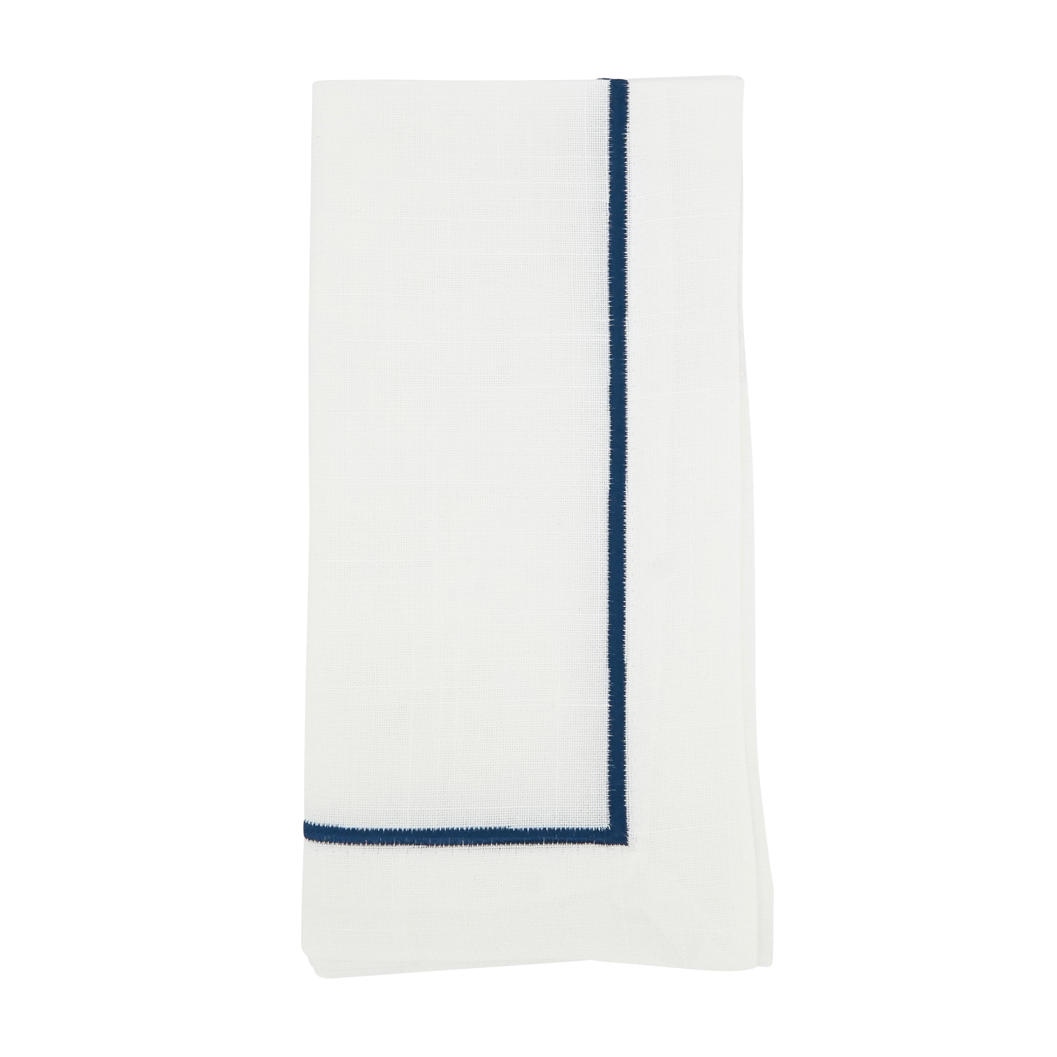 Navy Blue Embroidered Polyester Dinner Napkins, Set of 4