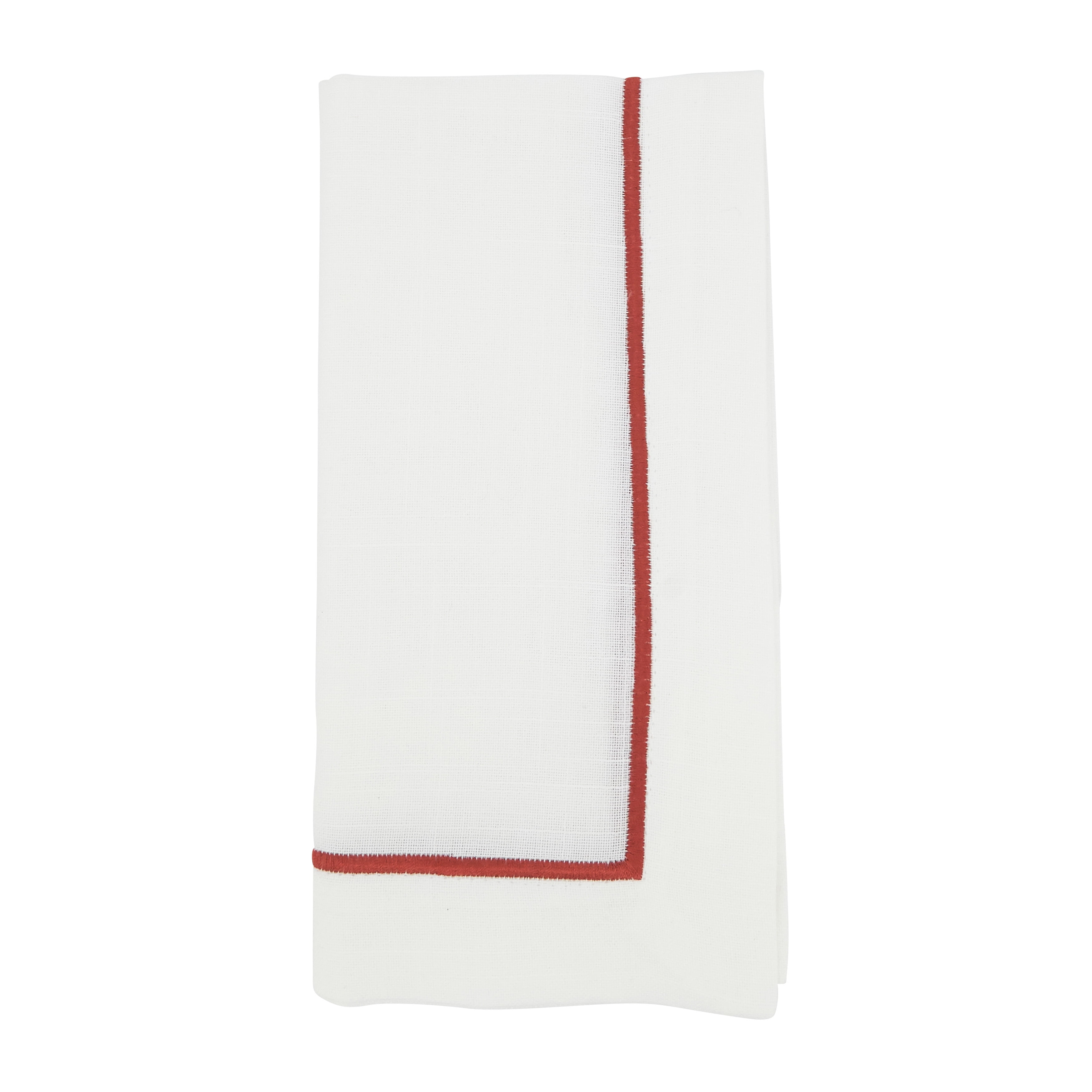 Rust Embroidered Line Design Cotton Napkins, Set of 4